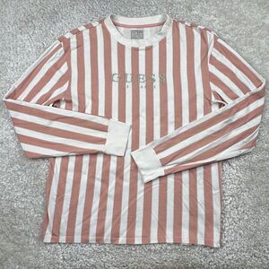 Guess Los Angeles Retro Pink White Striped Long Sleeve Shirt Unisex Mens Medium